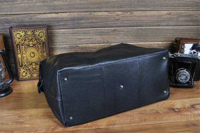 Fashion Genuine Leather Travel Bag Men's Luggage Bags Large Male Duffle Bag weekend Women Shoulder Bag Big Tote Handbag Black