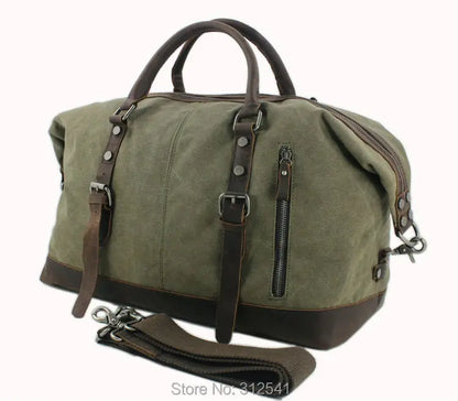 Vintage military Canvas Leather men travel bags Carry on Luggage bags Men Duffel bags travel tote large weekend Bag Overnight