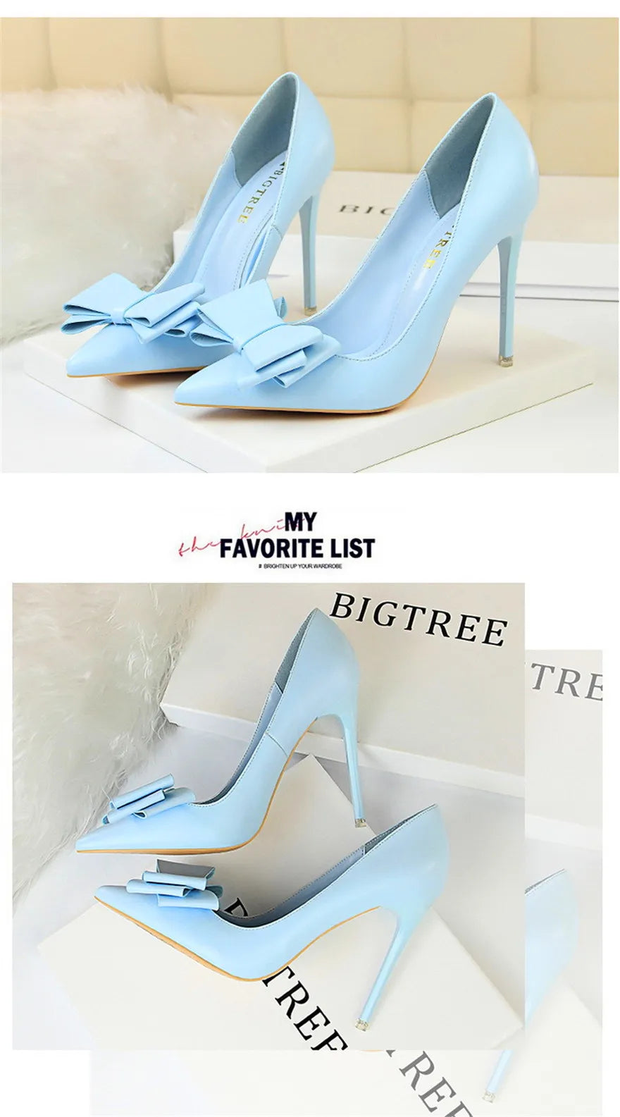 BIGTREE Red Blue Black Shoes Bowknot Sweet Woman Pumps Soft Leather Pointy Toe Women High Heels Stiletto Dress Office Lady Shoes