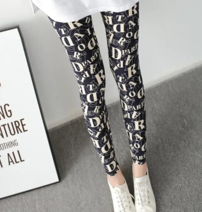CUHAKCI Floral Sexy Pants Printed Legging Women Love Fitness Leggins Push Up Trousers Casual High Quality Sport Navy Letter