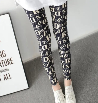 CUHAKCI Floral Sexy Pants Printed Legging Women Love Fitness Leggins Push Up Trousers Casual High Quality Sport Navy Letter