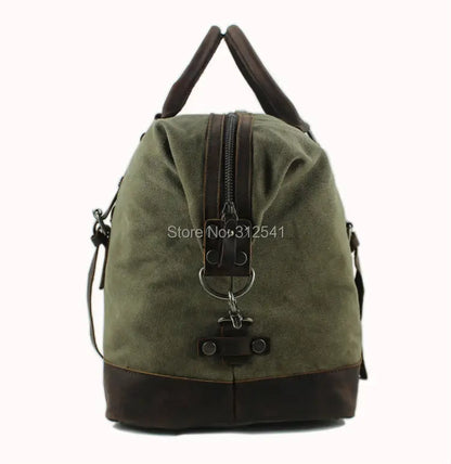 Vintage military Canvas Leather men travel bags Carry on Luggage bags Men Duffel bags travel tote large weekend Bag Overnight