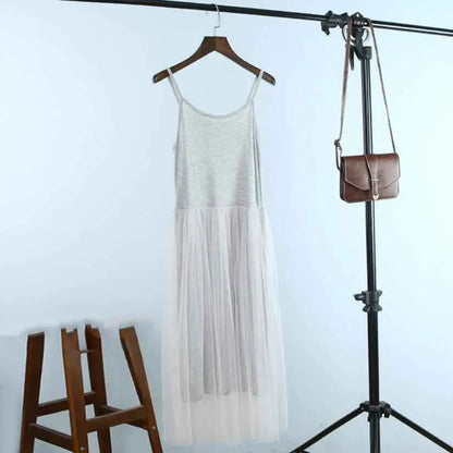 Spring and summer new Sexy Spaghetti Strap Patchwork Mesh Dress Women Gauze Lace Tank Casual Dresses Sundress Party Vestidos