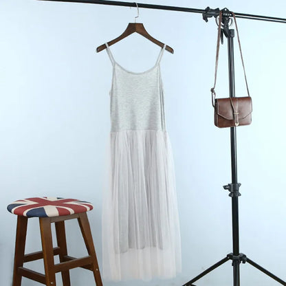 Spring and summer new Sexy Spaghetti Strap Patchwork Mesh Dress Women Gauze Lace Tank Casual Dresses Sundress Party Vestidos