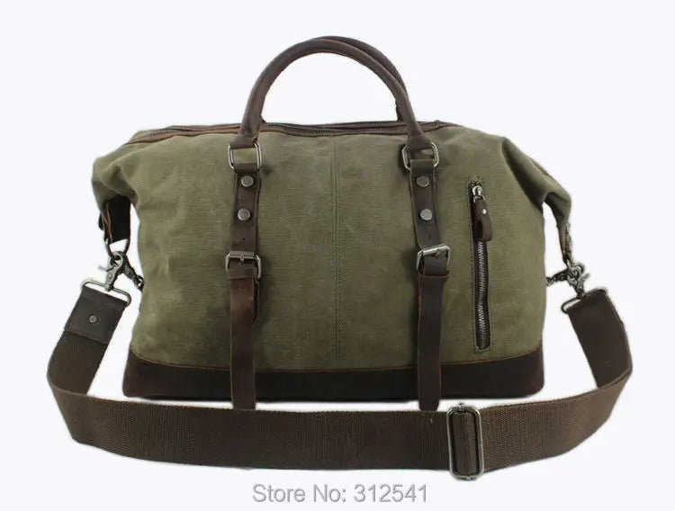 Vintage military Canvas Leather men travel bags Carry on Luggage bags Men Duffel bags travel tote large weekend Bag Overnight