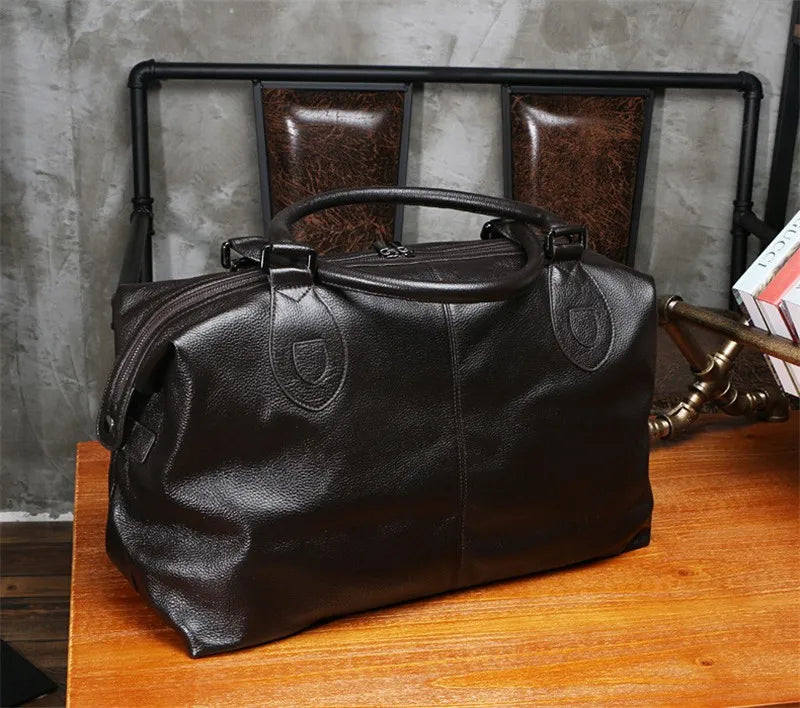 Fashion Genuine Leather Travel Bag Men's Luggage Bags Large Male Duffle Bag weekend Women Shoulder Bag Big Tote Handbag Black