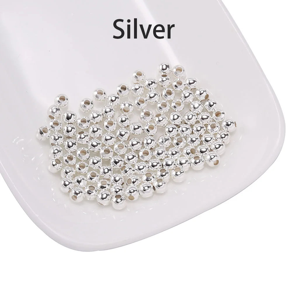 30-500pcs/lot 2-10mm Gold Color Round Spacer Bead Ball End Metal Seed Beads For Bracelet Necklace DIY Jewelry Making Accessories Silver