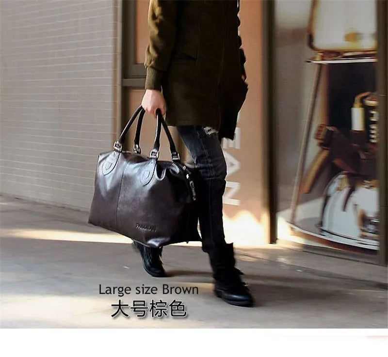 Fashion Genuine Leather Travel Bag Men's Luggage Bags Large Male Duffle Bag weekend Women Shoulder Bag Big Tote Handbag Black