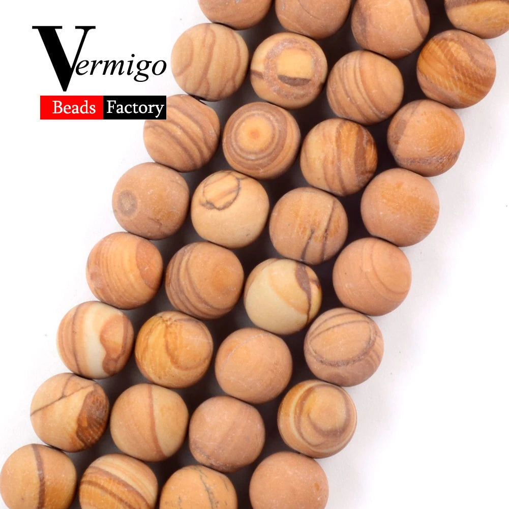 Natural Dull Polished Wood Jaspers Stone Spacer Beads For Jewelry Making DIY Necklace Bracelet 4mm-12mm Matte Round Beads 15"