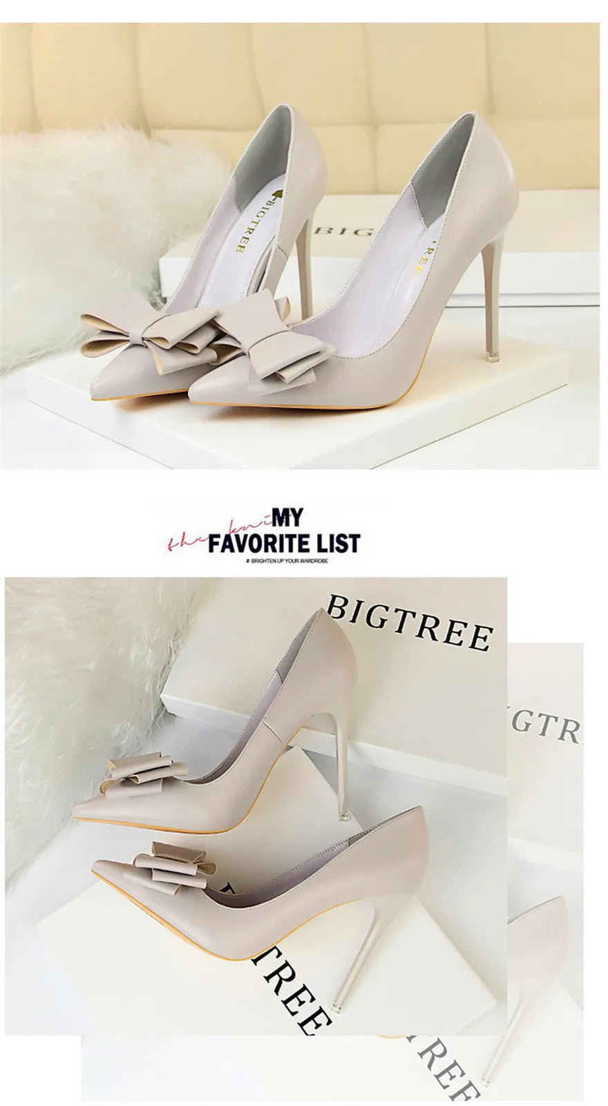 BIGTREE Red Blue Black Shoes Bowknot Sweet Woman Pumps Soft Leather Pointy Toe Women High Heels Stiletto Dress Office Lady Shoes