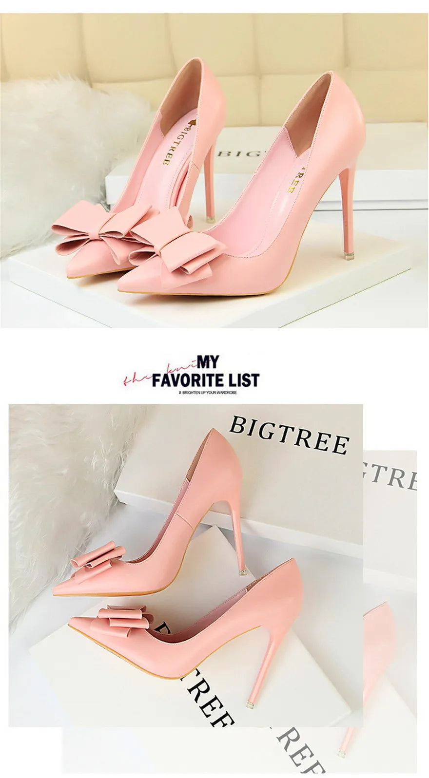 BIGTREE Red Blue Black Shoes Bowknot Sweet Woman Pumps Soft Leather Pointy Toe Women High Heels Stiletto Dress Office Lady Shoes