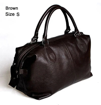 Fashion Genuine Leather Travel Bag Men's Luggage Bags Large Male Duffle Bag weekend Women Shoulder Bag Big Tote Handbag Black brown size S