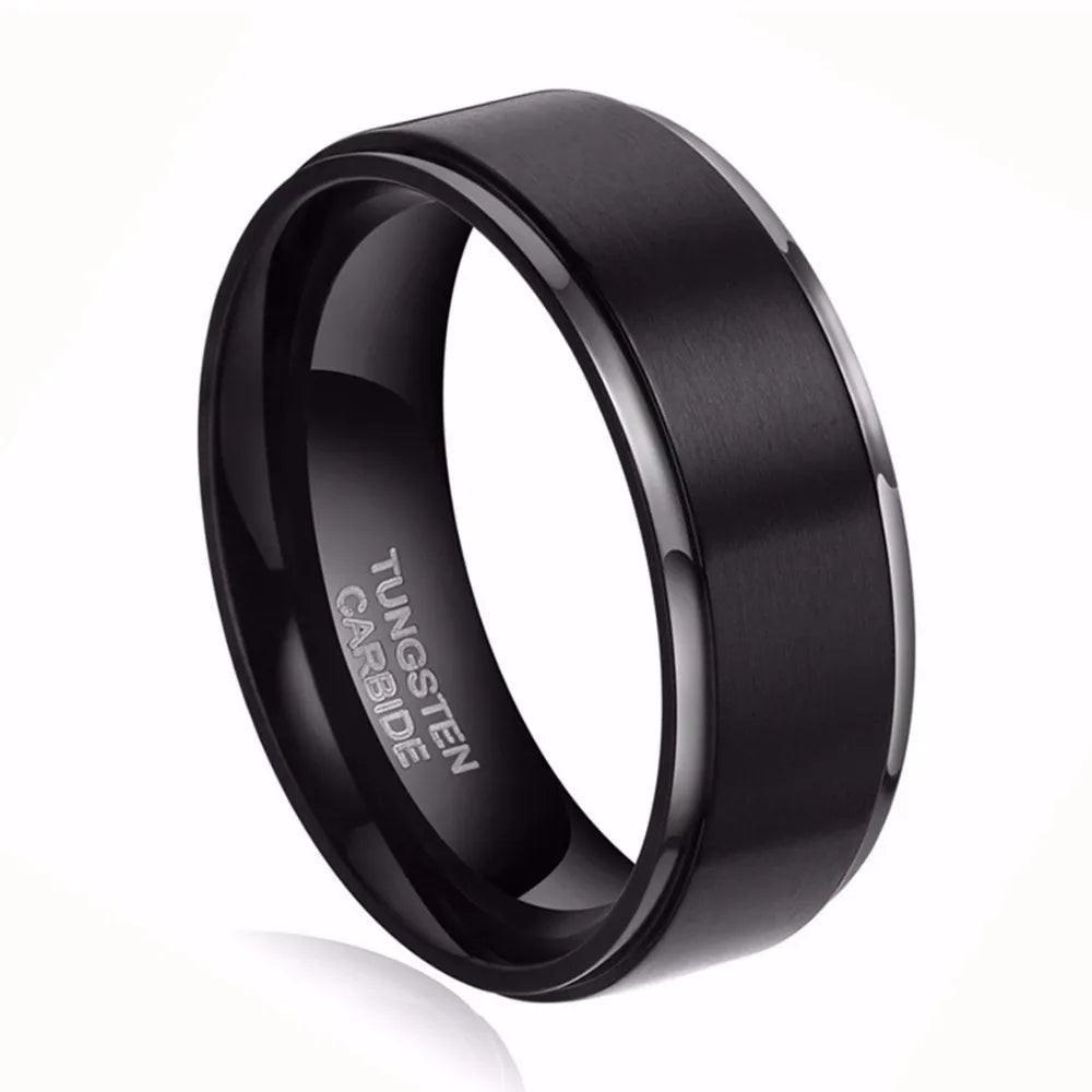 Tigrade 6/8mm Tungsten Carbide Ring Men Black Brushed Fashion Male Wedding Rings Vintage Engagement Band for Couple Unisex Band