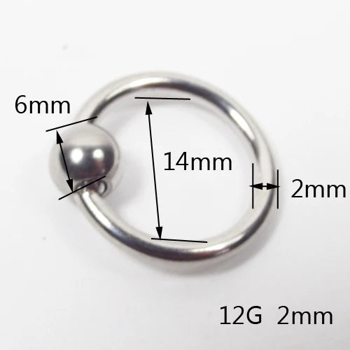 SaYao 2 Pieces Big Stainless Steel Captive Hoop Rings BCR Eyebrow Tragus Ear Piercing Nose Closure Nipple PA Ring Body Jewelry 2mmx14x6mm 12G