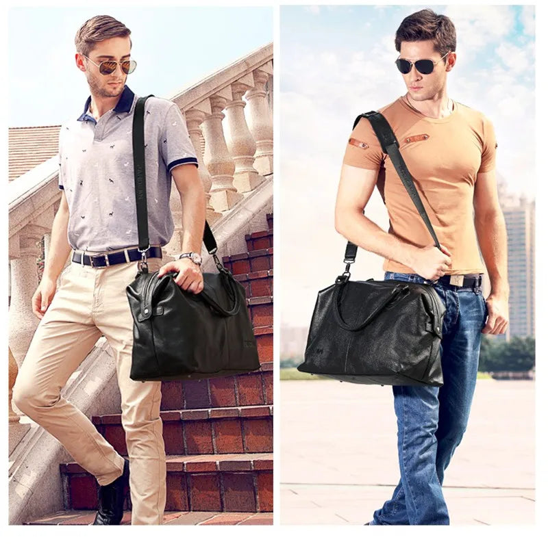 Fashion Genuine Leather Travel Bag Men's Luggage Bags Large Male Duffle Bag weekend Women Shoulder Bag Big Tote Handbag Black