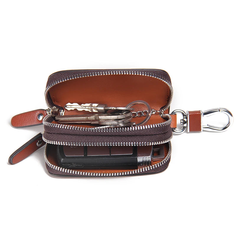 CONTACT'S Classic New Double Zip Men's Genuine Cow Leather Car Key Holder Multifunction Housekeeper High Class Motor Key Case