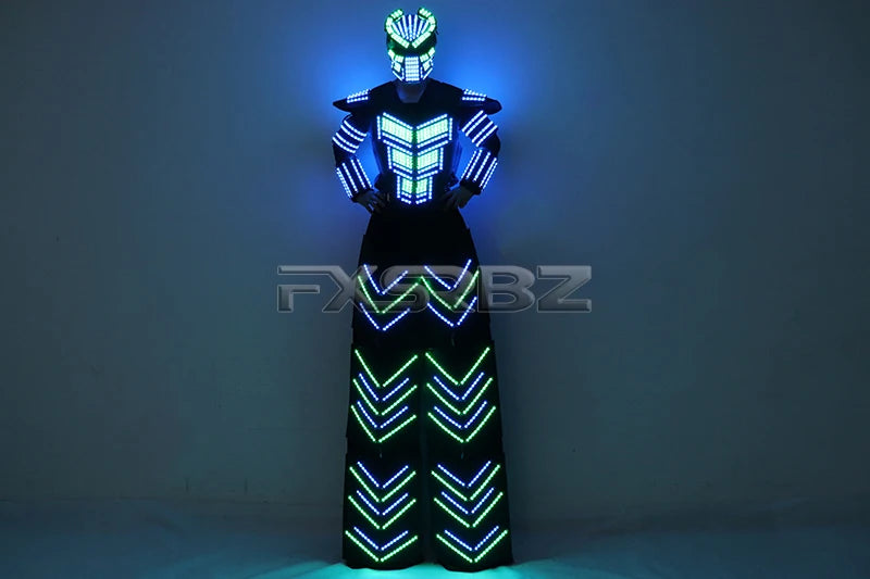 LED Robot Suit Clothes Kryoman Stilts Walker Luminous Costume High Heel Predator LED Robot Costume Laser Helmet Badiee Stylez