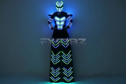 LED Robot Suit Clothes Kryoman Stilts Walker Luminous Costume High Heel Predator LED Robot Costume Laser Helmet Badiee Stylez