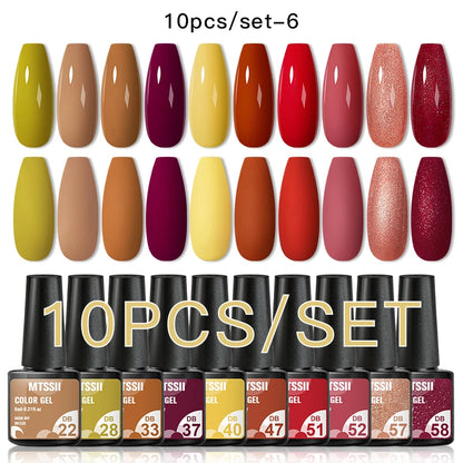 10PCS/Set Gel Nail Polish Set 125 Colors Glitter Semi Permanent Hybrid Gel Varnishes Base Top Coat Soak Off UV LED Nail Art Gel