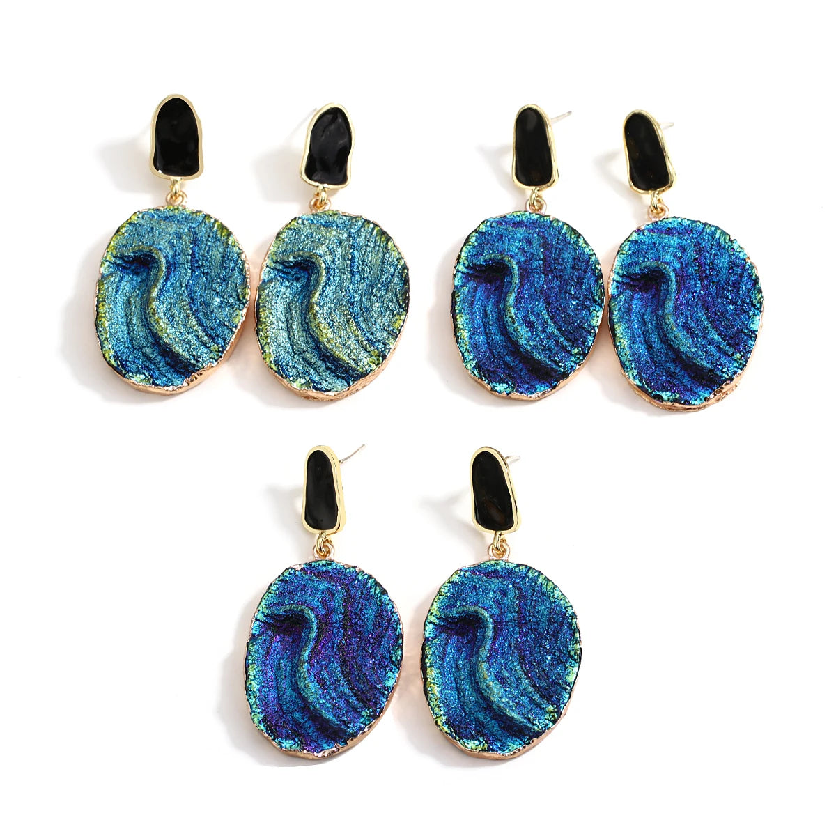 AENSOA Vintage Abstract Simulated Natural Stone Dangle Earrings for Women Van Gogh Painting Star Geometric Volcanic Rock Earring