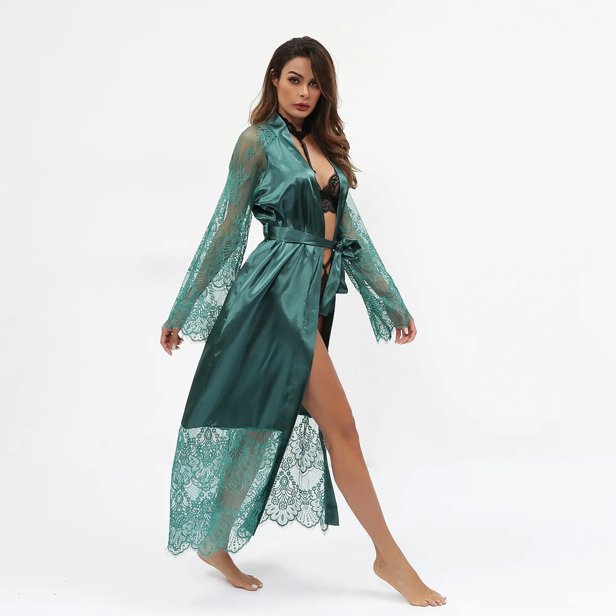 HNMCHIEF Women Pajamas Coat Robe Silky Women Floral Bathrobe Kimono Lace Sleep Robe Long Wedding Bridesmaid Silk Bride Summer