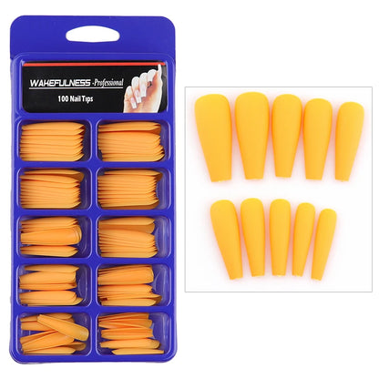 WAKEFULNESS 100Pcs/Set Matte Fake Nail Art Tips Long Ballerina Coffin Nails ABS Full Cover Fasle Nails Tools Manicure 852