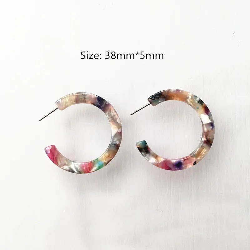 UJBOX 32 Styles Top Quality Acetate Hoop Earrings For Women Leopard Colored Pink Green Yellow Red Blue Acetic Acid Earrings Small size 8