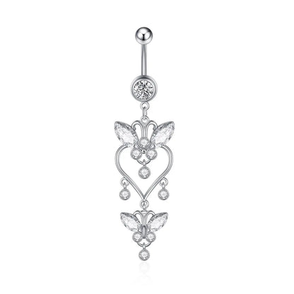 Zircon Crystal Belly Button Ring Dangle Wing Piercing Nombril Ombligo Surgical Steel Barbell Heart Round Navel Stud Body Jewelry 2576-SR