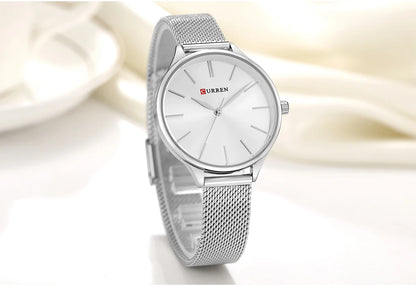CURREN Original Women's Luxury Watch Matte Dial Japanese Quartz Movement Stainless Steel Mesh Strap with Box