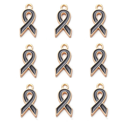 10pcs/lot Breast Cancer Awareness Ribbon Pendant Pink Ribbon Charm Pendants DIY Accessories for Women Jewelry Necklace Bracelet Gold black