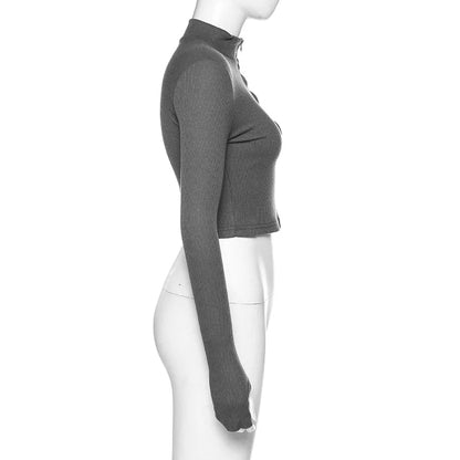 solid color casual T-shirt women long sleeves turtleneck crop tops sexy simple style party club 2022 spring summer new