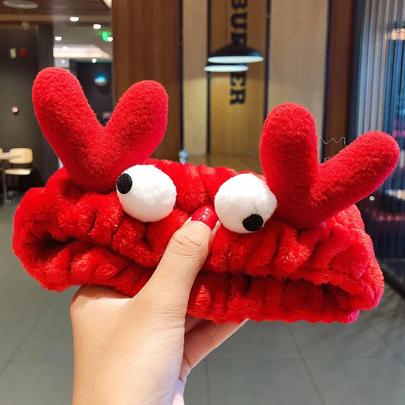 Wash Face Hair Holder Hairbands Soft Warm Coral Fleece Bow Animal Ears Headband For Women Girls Turban Fashion Hair Accessories red crab