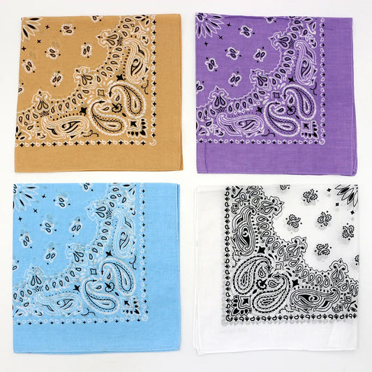 55CM Square Scarf Women Spring Soft Color White Blue Purpel Khaki Paisley Cotton Headband Hip-hop Men Bandana