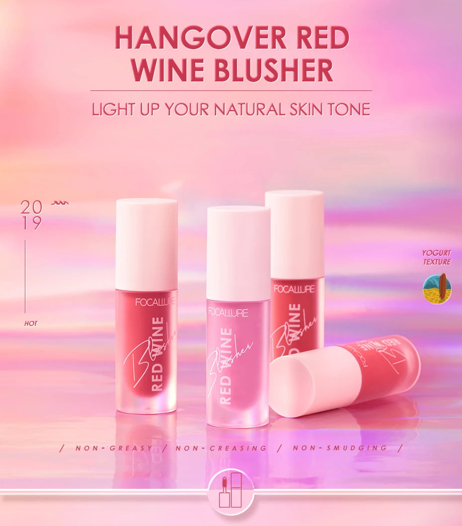 FOCALLURE Liquid Blusher 4 Colour Natual Makeup Face Blush Long-lasting Matte Make Up Hangover Red Wine Blush korean Makeup