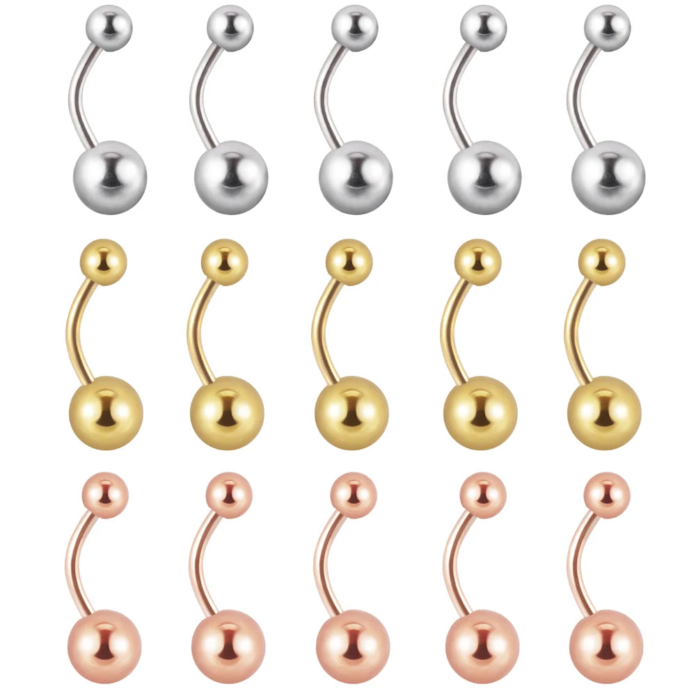 1Piece Surgical Steel Anodized Belly Button Rings Matte Balls Navel Studs Banana  Curved Barbell Body Piercing Jewelry 14g Badiee Stylez