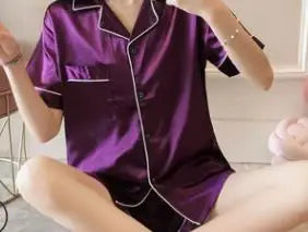 BPersonalised Satin Sleep Shorts Bridesmaid Pyjamas Set Matching Bridesmaid Proposal Gift Her For Women Silk Sleepwear Pajamas PURPLE