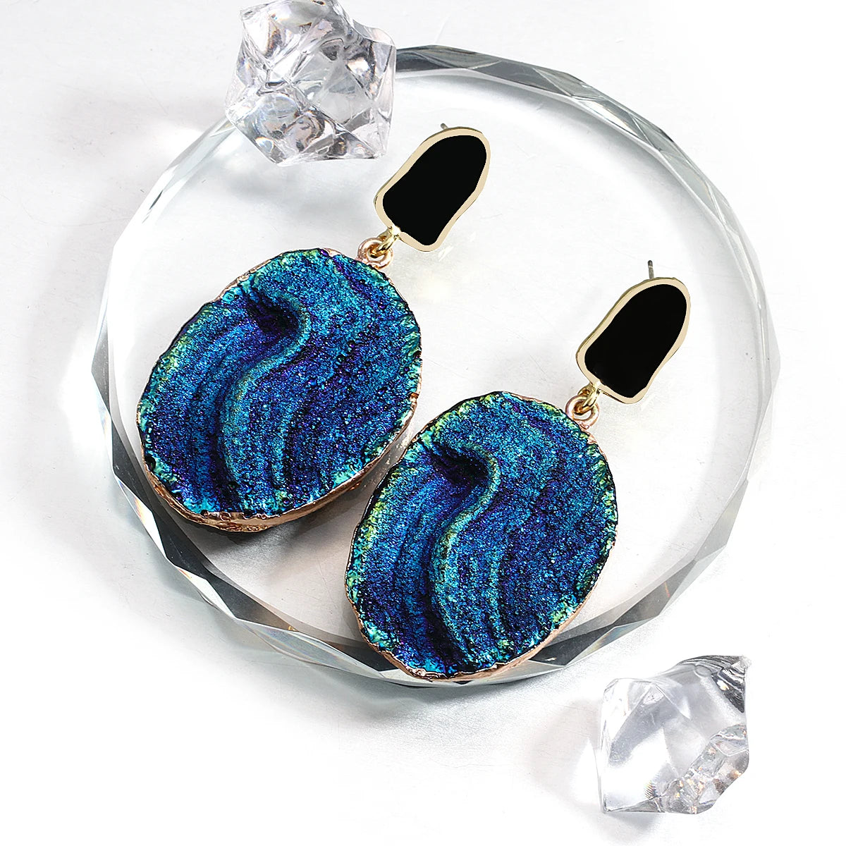 AENSOA Vintage Abstract Simulated Natural Stone Dangle Earrings for Women Van Gogh Painting Star Geometric Volcanic Rock Earring