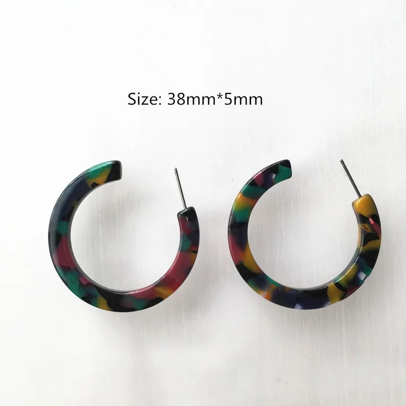 UJBOX 32 Styles Top Quality Acetate Hoop Earrings For Women Leopard Colored Pink Green Yellow Red Blue Acetic Acid Earrings Small size 6