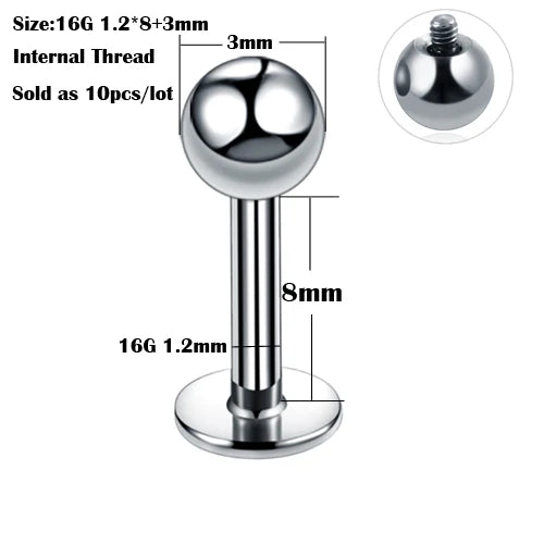 10Pcs/20Pcs/50Pcs G23 Titanium Labret Piercing Internal & External Design Lip Piercing Labret Stud Cartilage Helix Piercing Badiee Stylez