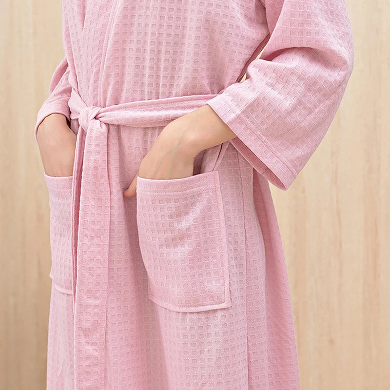 Women Men Bath Robe Waffle Shower Sleepwear Nightgowns Robe Male Female Bathrobe Long Woman Man Pajamas