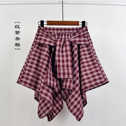 TOTRUST Fashion College Asymmetrical Skirt Women Summer Plaid Skirt Women Casual Students Fake Shirt Mini Skirt Female Saia 16 One Size