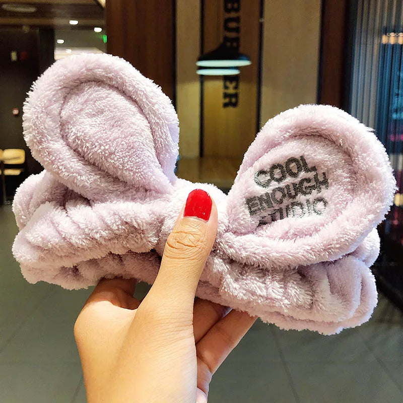 Wash Face Hair Holder Hairbands Soft Warm Coral Fleece Bow Animal Ears Headband For Women Girls Turban Fashion Hair Accessories purple bow