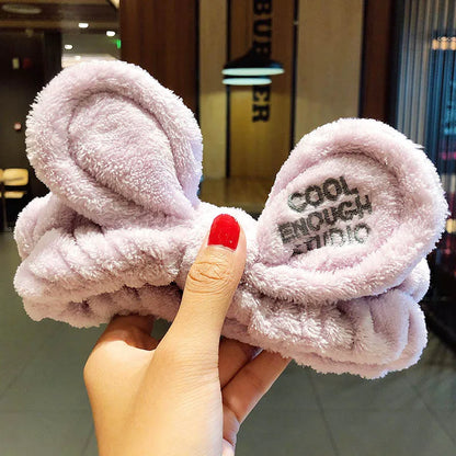 Wash Face Hair Holder Hairbands Soft Warm Coral Fleece Bow Animal Ears Headband For Women Girls Turban Fashion Hair Accessories purple bow