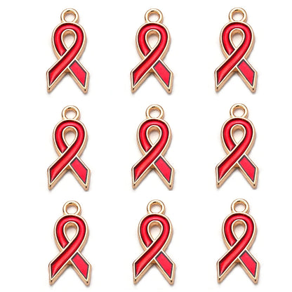 10pcs/lot Breast Cancer Awareness Ribbon Pendant Pink Ribbon Charm Pendants DIY Accessories for Women Jewelry Necklace Bracelet Gold dark red