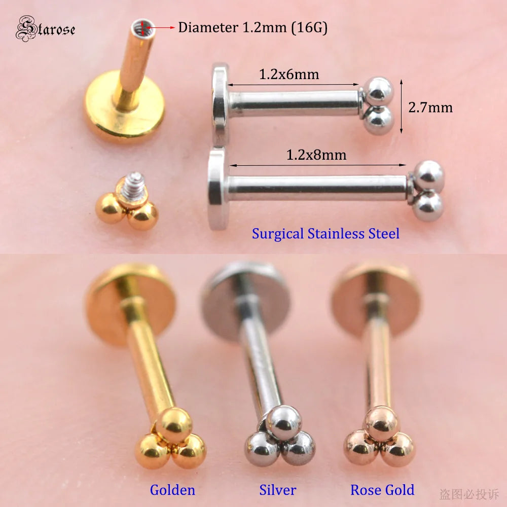 Starose 1Pair 1.2x6/8mm Bar Mini Ball Nose Stud Labret Lip Ring Helix Piercing Nostril Conch Tragus Earrings Pircing Ear Jewelry