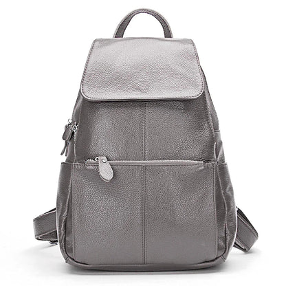 Zency Genuine Leather Women Backpack High Quality Large Capacity Travel Bag Knapsack Schoolbag Shoulder For Ladies Beige Black Bronze