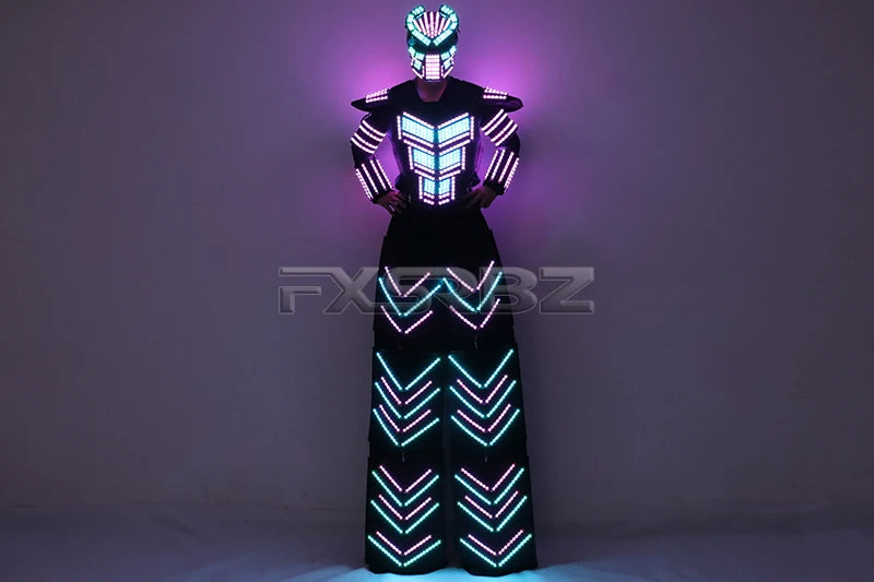 LED Robot Suit Clothes Kryoman Stilts Walker Luminous Costume High Heel Predator LED Robot Costume Laser Helmet Badiee Stylez
