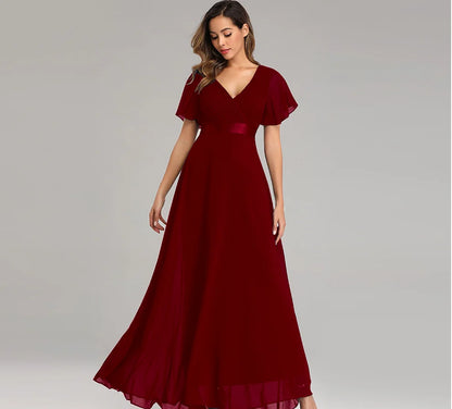 Evening Dresses XUCTHHC Elegant V-Neck Ruffles Chiffon Formal Evening Gown  Robe Vestidos De Fiesta Dress for Wedding Party Badiee Stylez