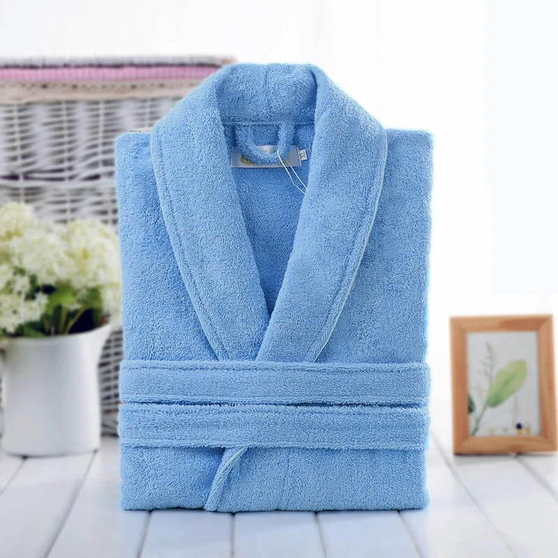 Home Bathrobe 100% Cotton pink Toweling Terry Robe Unisex lovers Soft Bath Robe Men And Women Nightrobe Sleepwear Casual 2024 blue