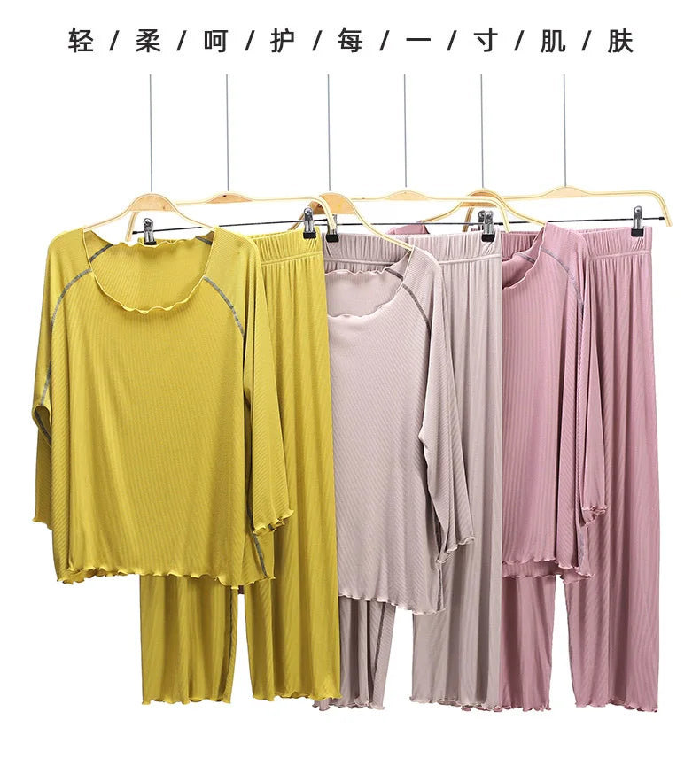 Factory wholesale summer 2025 new silk light Modale pajamas women seven sleeves nine wide-legged pants home clothing set